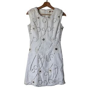 RARE Bosa Bosa White Fur Shift Dress with Gold Sequin Accent